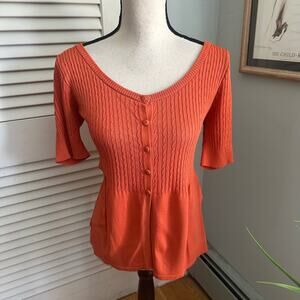 Vintage LINDA MATTHEWS Top Womens Medium Orange Babydoll Peplum Retro Y2K Preppy